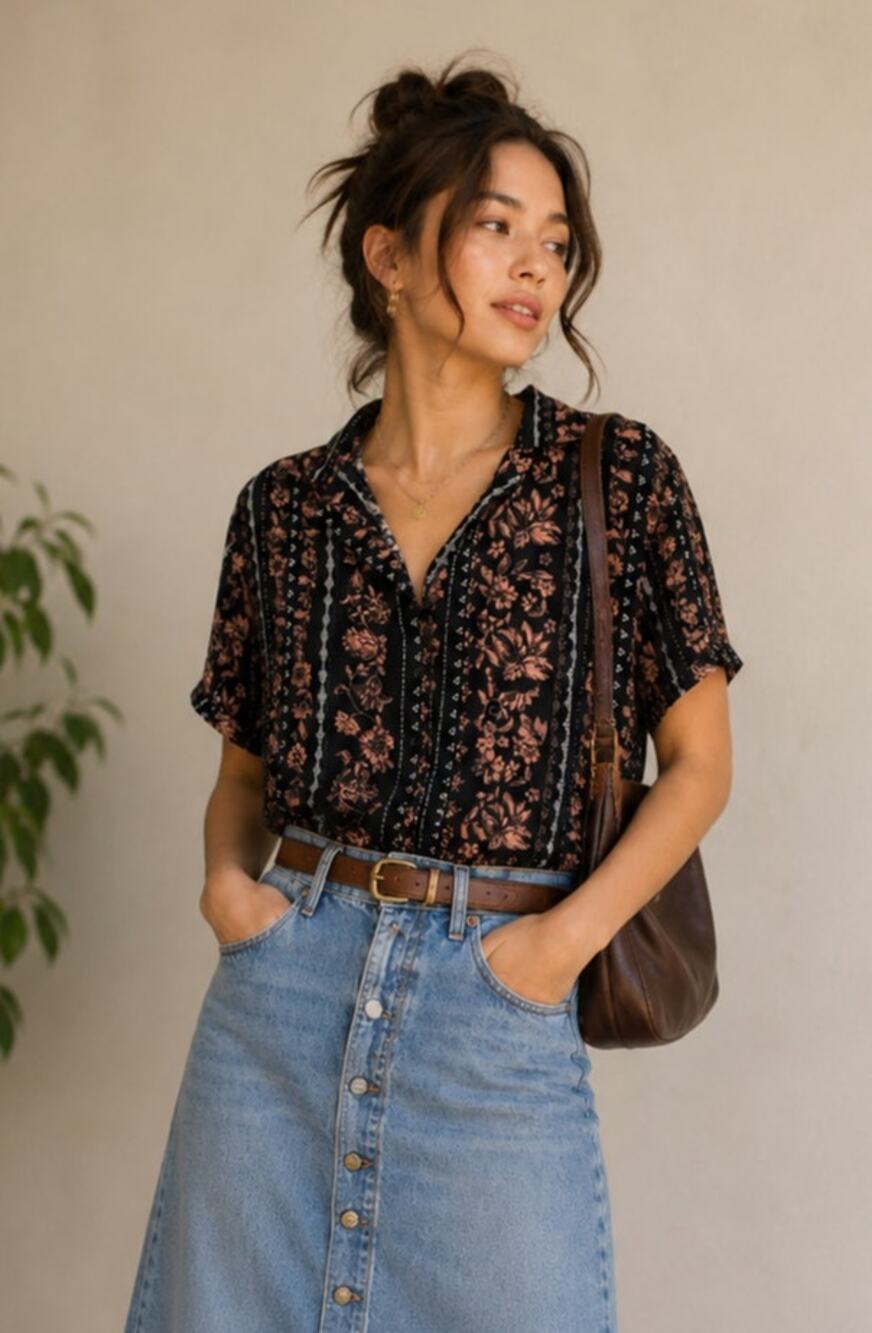 Vintage 90s Solutions Moody Floral Collared Top M Whimsigoth Witchy Art Teacher